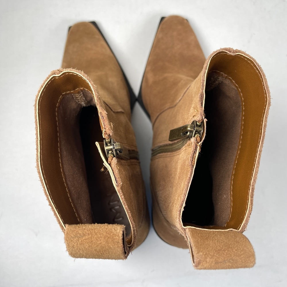 MNG Ankle Boots Womens Size 38 US 7.5 Brown Suede Square Toe Zip Up Shoes - Picture 9 of 10
